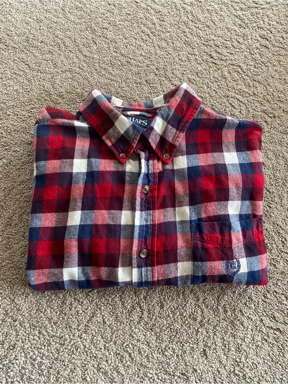Chaps Men's Red, Navy & White Plaid Button-Down Shirt